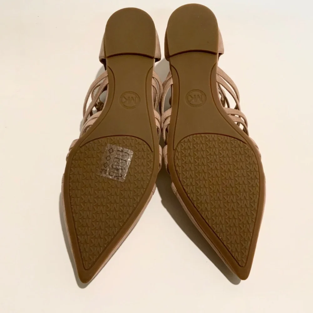 Michael Kors Clarissa Nude Suede Flat Sandals Leather Pointed Toe Slide Flats 8 - Picture 11 of 11